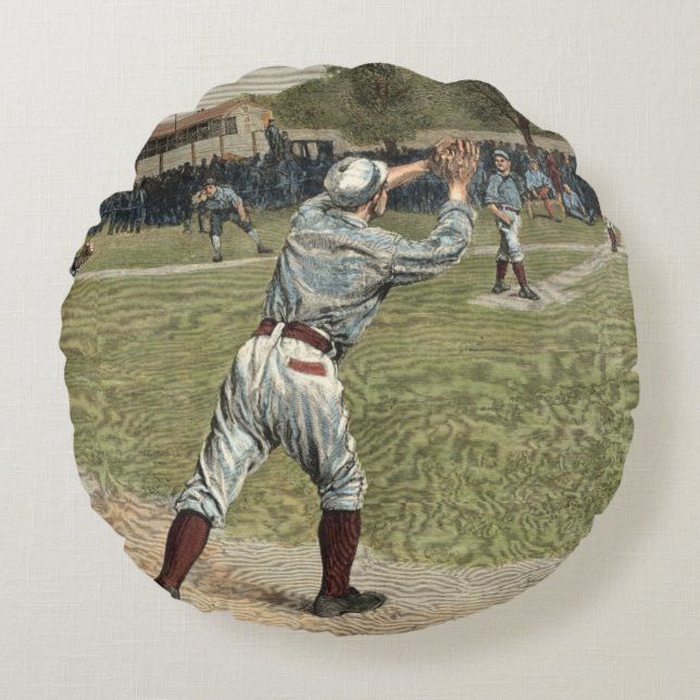Baseball Player Thrown Out at Second Base Round Pillow (Front)