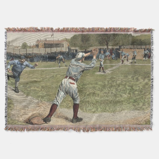 Baseball Player Thrown Out at Second Base Throw Blanket (Front)
