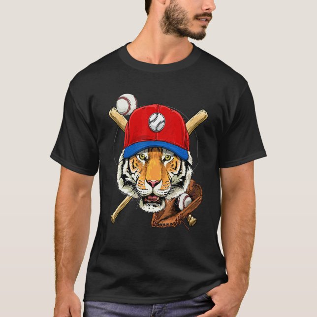Baseball Player Tiger  Pitcher Catcher Baseball Co T-Shirt (Front)
