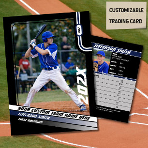 Baseball Player Trading Card Custom Blue Gift