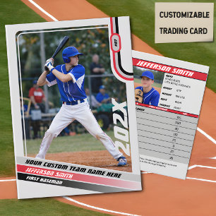 Baseball Player Trading Card Custom Red Grey