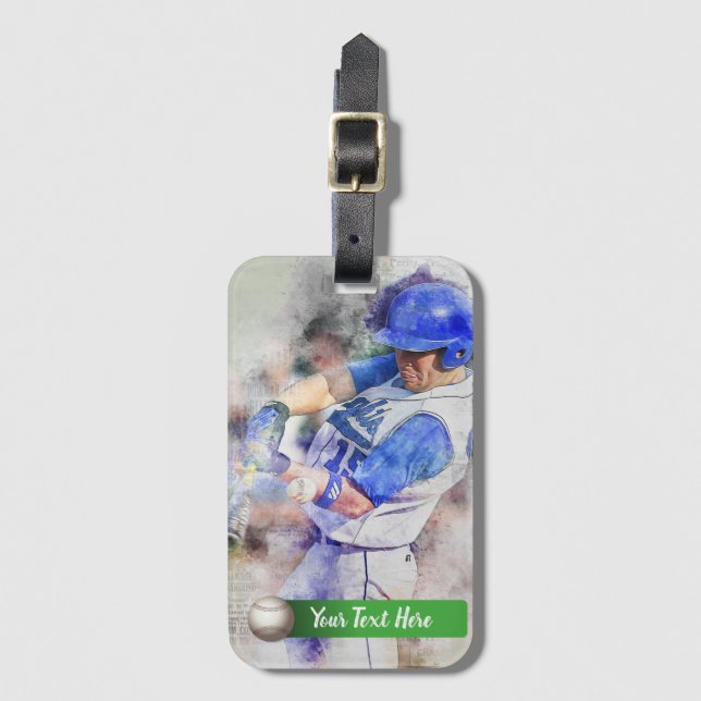 Baseball Player with Blue Uniform Luggage Tag (Front Vertical)