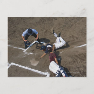 Baseball Players Sliding into Base Postcard