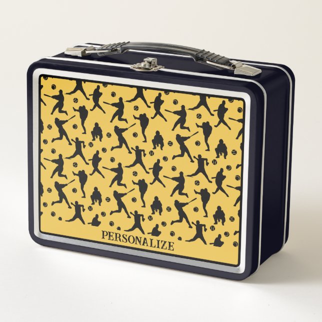 Baseball Players Sports Personalized Metal Lunch Box (Front)