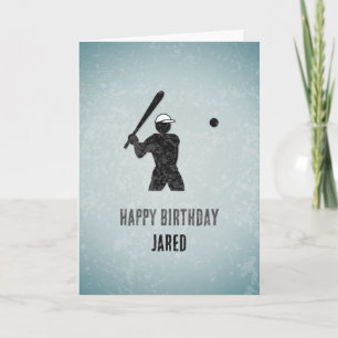 Baseball Playing Guy on Grey Male Sporty Birthday Card