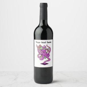 Baseball playing octopus wine label