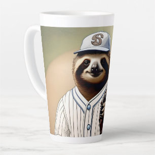 Baseball Playing Sloth, Latte Mug