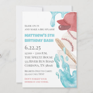 Baseball Pool Party Birthday Invitation