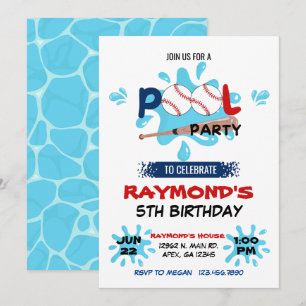 Baseball Pool Party Birthday  Invitation