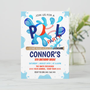Baseball Pool Party Splish Splash Pool Birthday Invitation