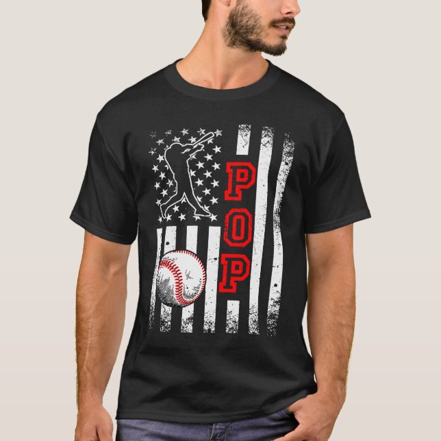 Baseball Pop American Flag  Vintage Baseball T-Shirt (Front)