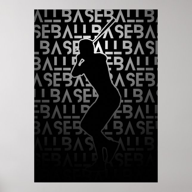 Baseball Poster | Black and White | Metal Look (Front)