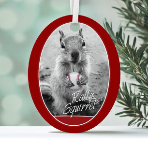 Baseball Rally Squirrel Metal Ornament