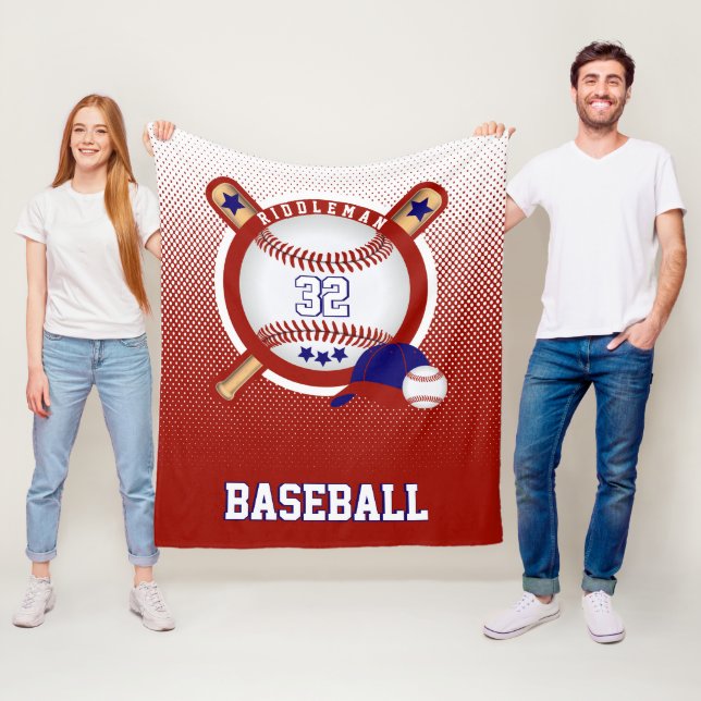 Baseball - Red and Dark Blue - DIY Text Fleece Blanket (In Situ)
