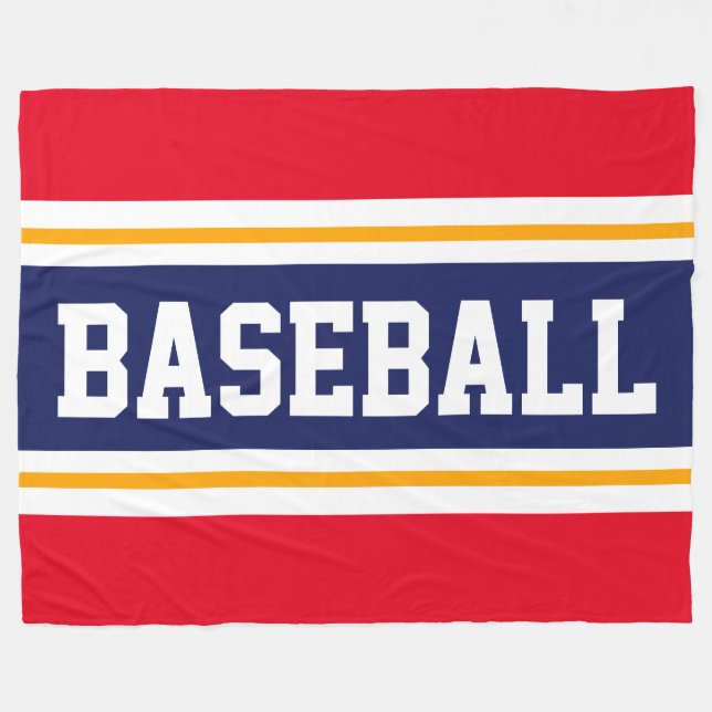 BASEBALL Red White Navy Blue Athletic Stripes Fleece Blanket (Front (Horizontal))