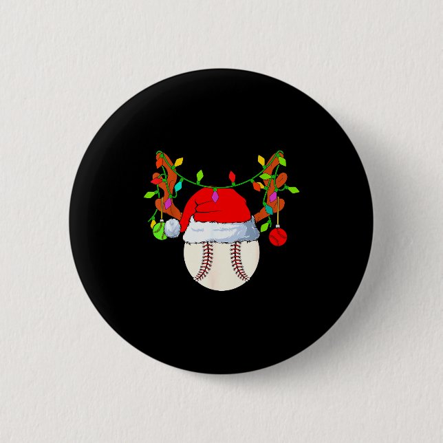 Baseball Reindeer Santa Hat Christmas  2 Inch Round Button (Front)