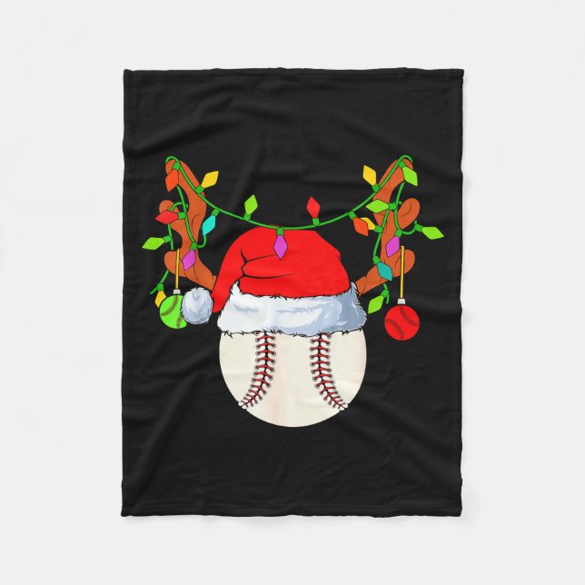 Baseball Reindeer Santa Hat Christmas  Fleece Blanket (Front)