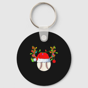 Baseball Reindeer Santa Hat Christmas  Keychain