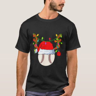 Baseball Reindeer Santa Hat Christmas  T-Shirt