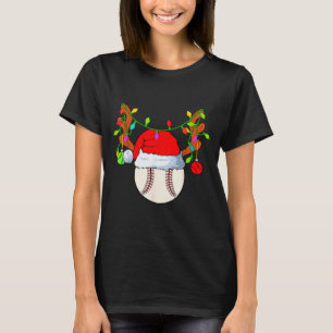 Baseball Reindeer Santa Hat Christmas  T-Shirt