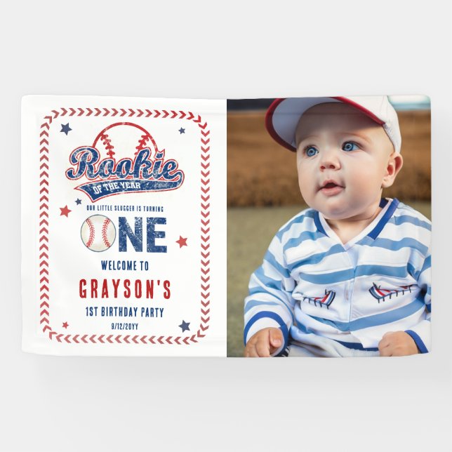 Baseball Rookie of the Year 1st Birthday Party Banner (Horizontal)