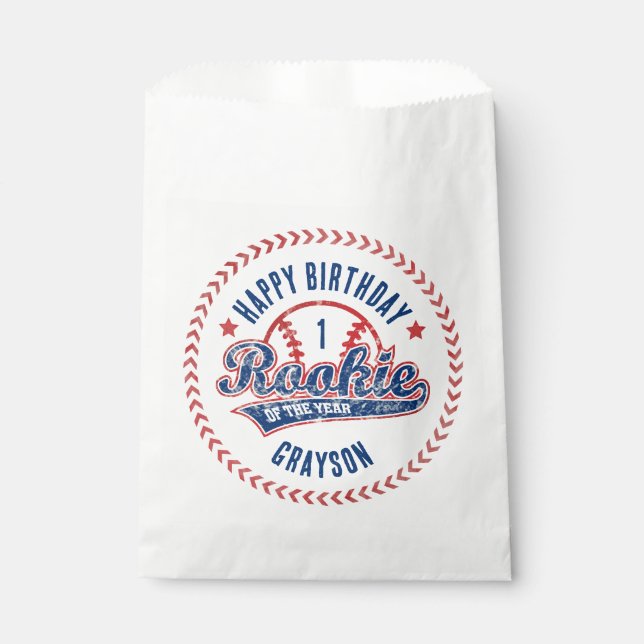 Baseball Rookie of the Year 1st Birthday Party Favour Bag (Front)