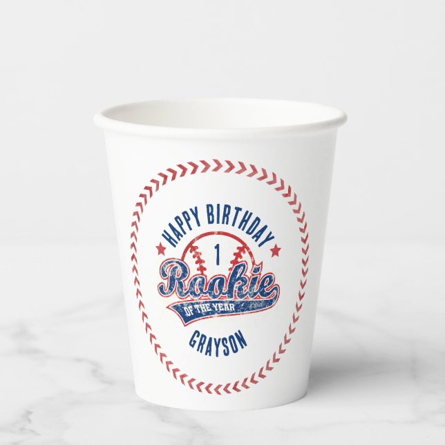 Baseball Rookie of the Year 1st Birthday Party Paper Cups (Front)