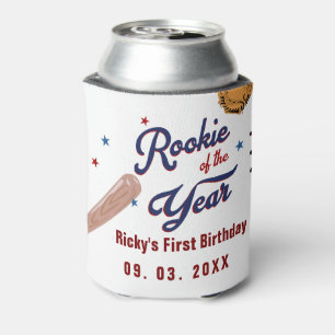 Baseball Rookie of the Year Baseball 1st Birthday Can Cooler