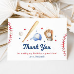 Baseball Rookie of the Year First Birthday Thank You Card<br><div class="desc">This cute design features baseball illustrations and baseball stitching details.</div>