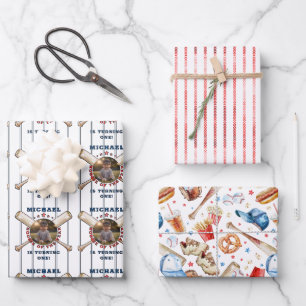 Baseball Rookie of the Year Photo Birthday  Wrapping Paper Sheet