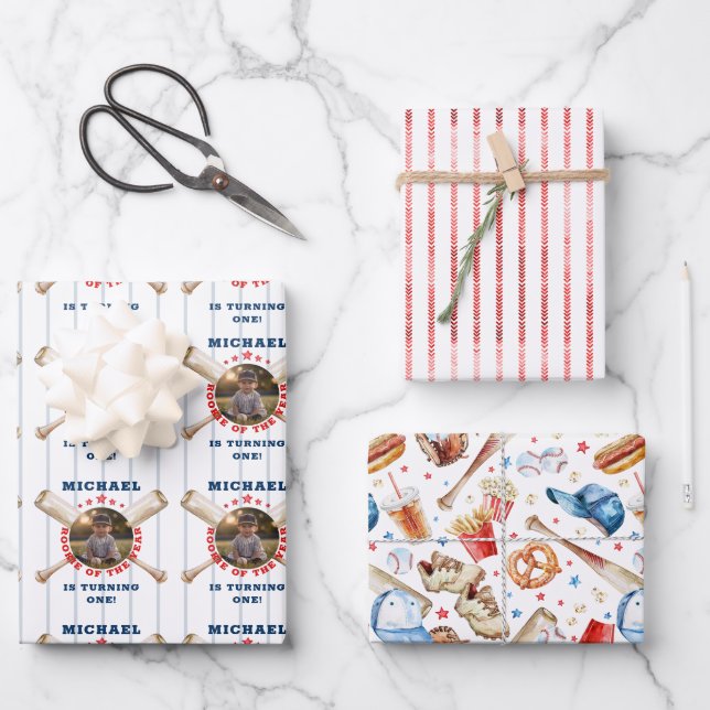 Baseball Rookie of the Year Photo Birthday  Wrapping Paper Sheet (Front)