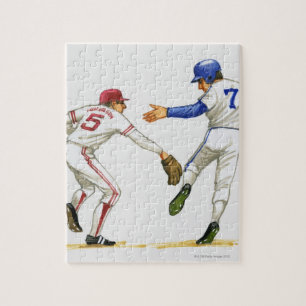 Baseball runner and fielder at a base jigsaw puzzle