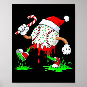 Baseball Santa Hat Christmas Ice Cream Drip Candy  Poster