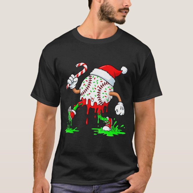 Baseball Santa Hat Christmas Ice Cream Drip Candy  T-Shirt (Front)