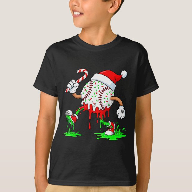 Baseball Santa Hat Christmas Ice Cream Drip Candy  T-Shirt (Front)