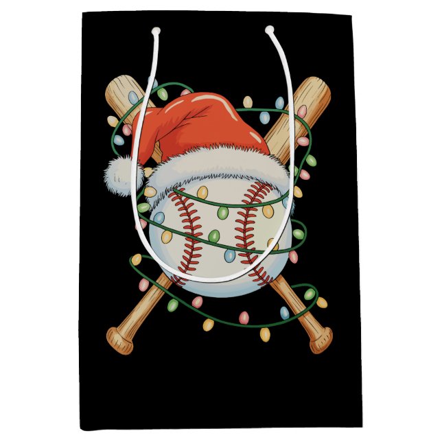Baseball Santa Hat Christmas Xmas Sports Holiday Medium Gift Bag (Front)