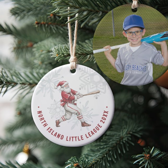 Baseball Santa Personalized Photo Ceramic Ornament (Creator Uploaded)