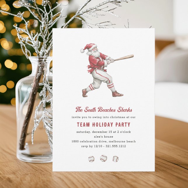 Baseball Santa Swingin' Into Christmas Party Invitation (Creator Uploaded)