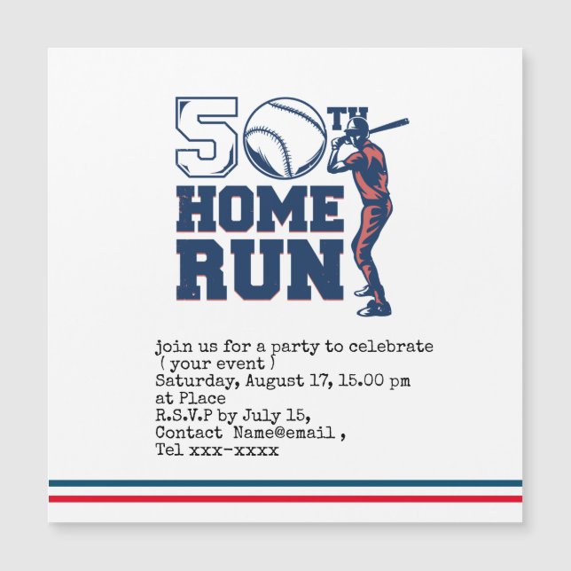 Baseball save the date 50th Birthday Party  (Front)