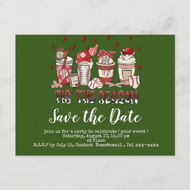 Baseball save the date for baseball Mom Party Postcard (Front)