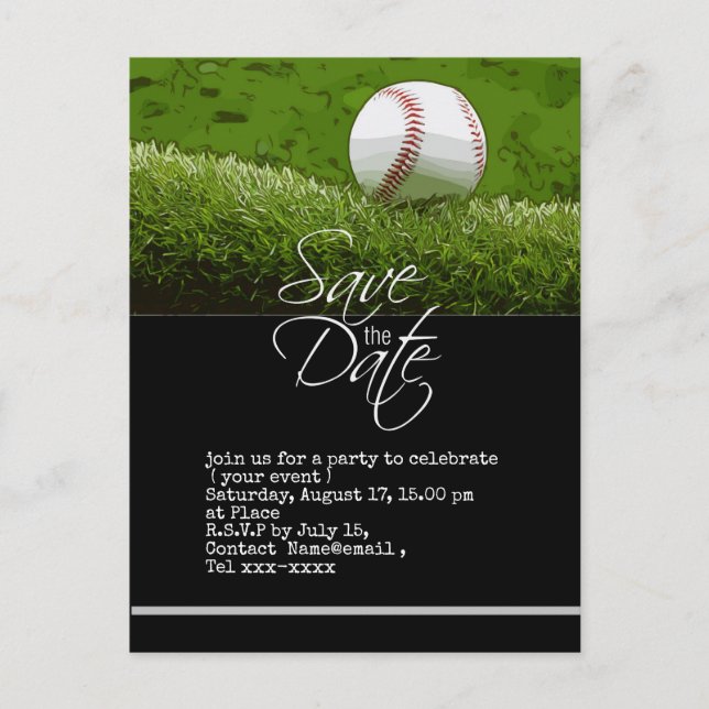 Baseball save the date on green grass postcard (Front)