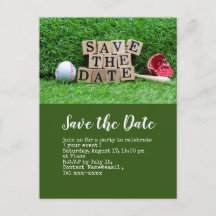 Baseball save the date with ball on green