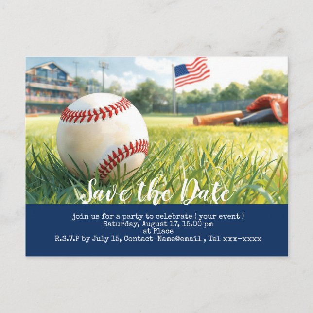 Baseball save the date with flag of America   Postcard (Front)