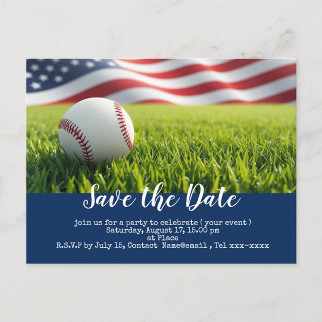 Baseball save the date with flag of America   Postcard (Front)