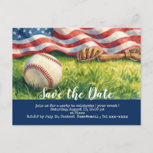 Baseball save the date with flag of America   Postcard