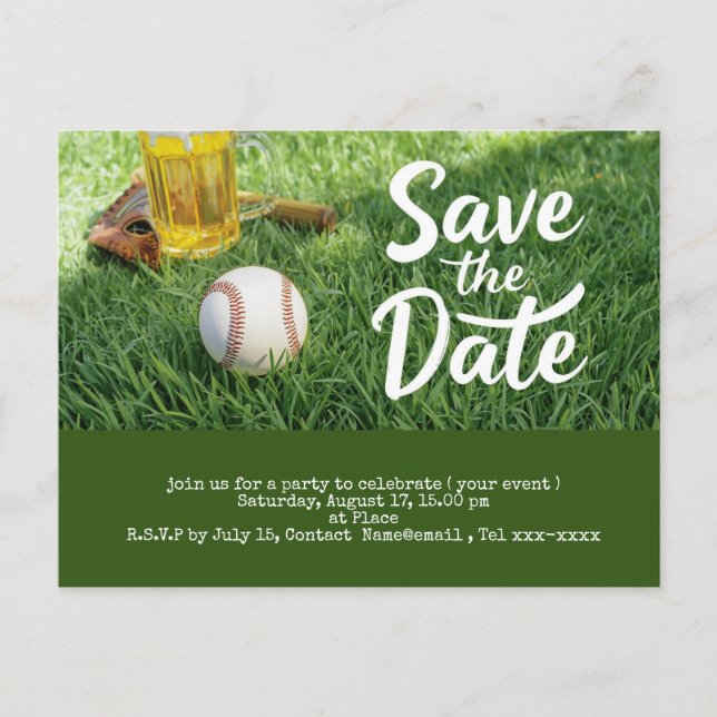 Baseball save the date with Glass of Beer  Postcard (Front)