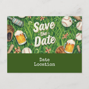 Baseball save the date with Glass of Beer Postcard