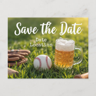 Baseball save the date with Glass of Beer  Postcard