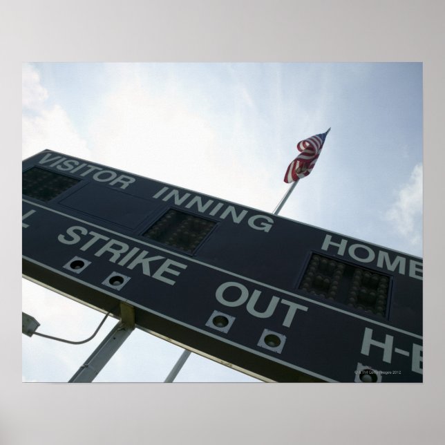 Baseball scoreboard with American flag Poster (Front)