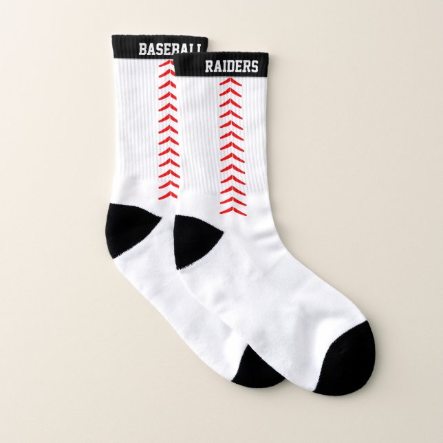 Baseball Seams Custom Team Name or Text Sports Socks (Pair)